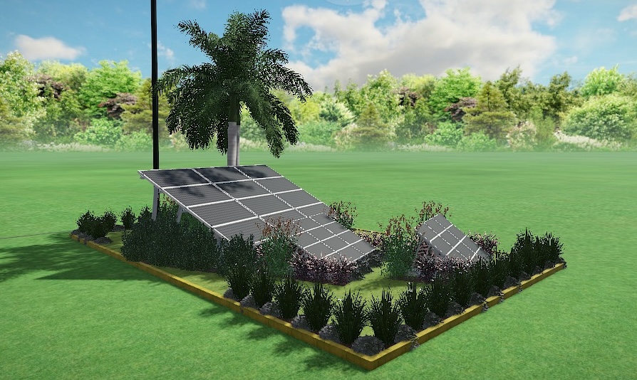 Render 3D de diseño de jardín previo a parquización · Córdoba